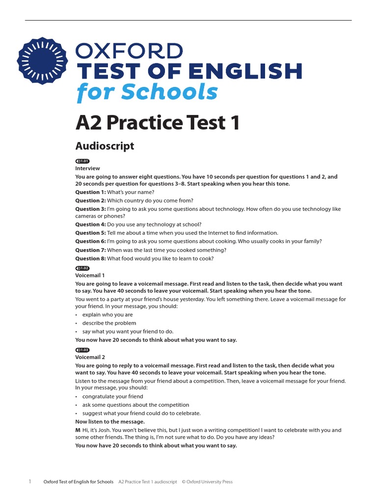 Otefs A2 Practice Test Audioscript | PDF | Voicemail