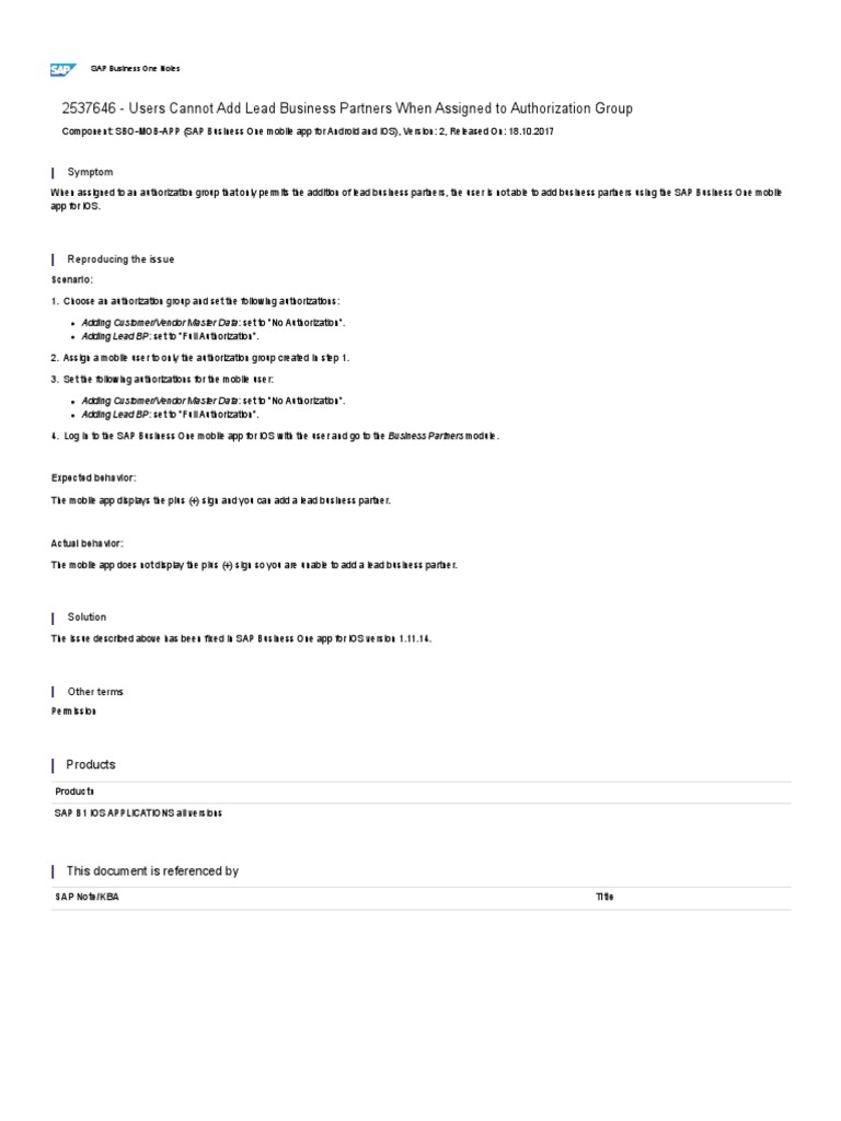 Users cannot add lead business partners when assigned to authorization