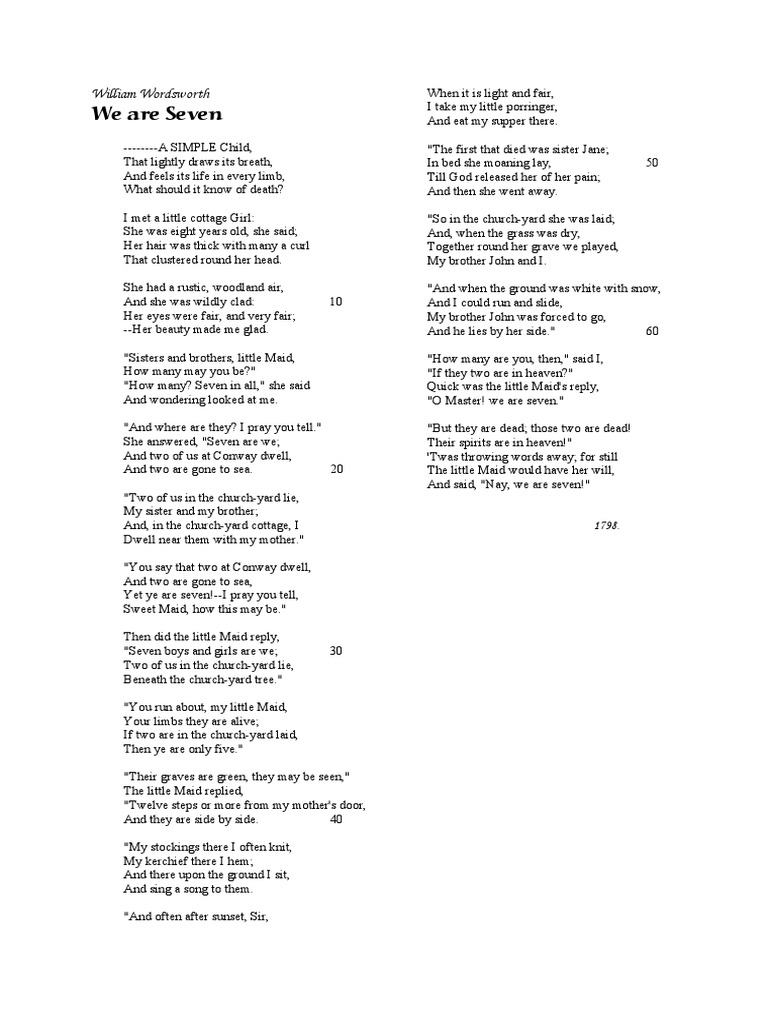 We Are Seven A Poem by Wordsworth PDF