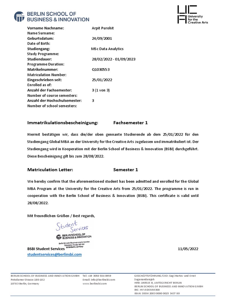 Matriculation Sem1 - Q1030553 | PDF