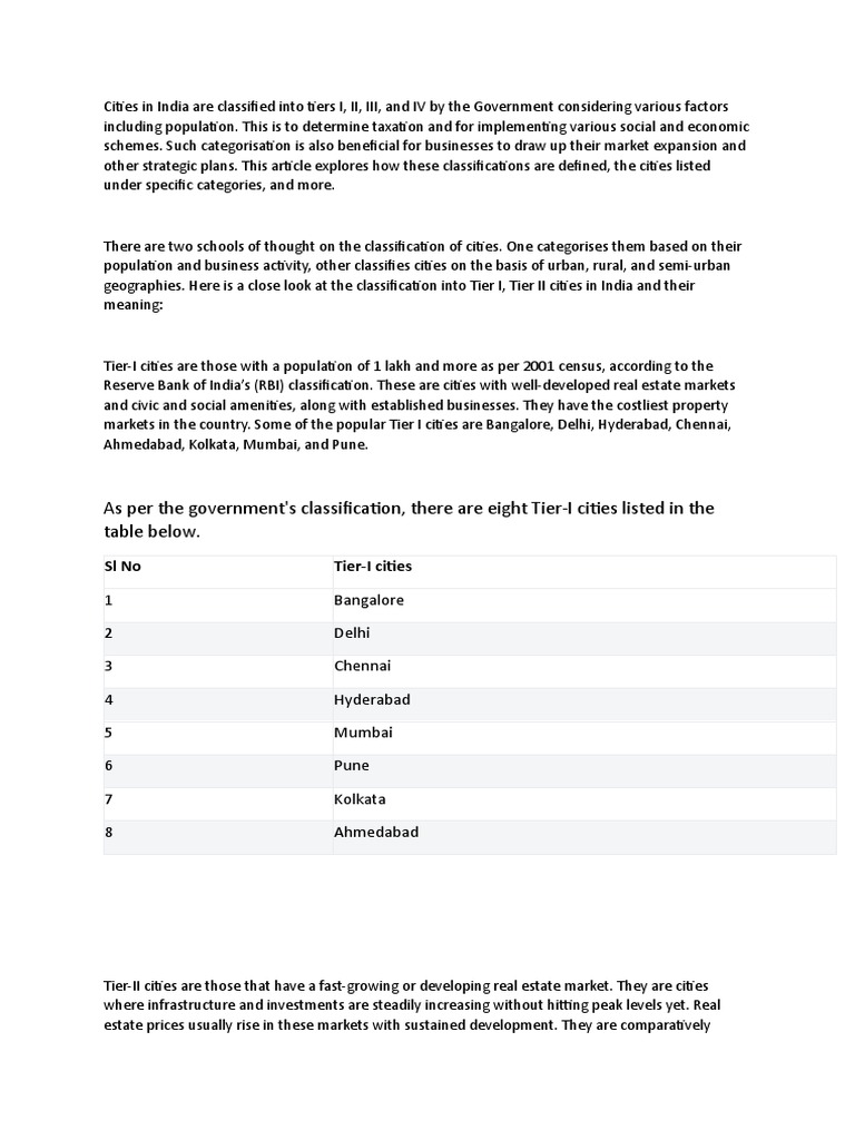 Classification of Cities in India | PDF