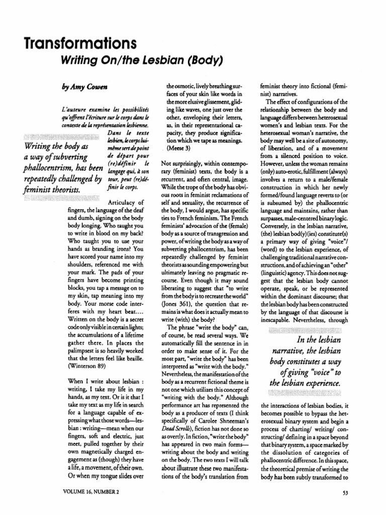 Writing the Lesbian Body | PDF | Lesbian | Feminism