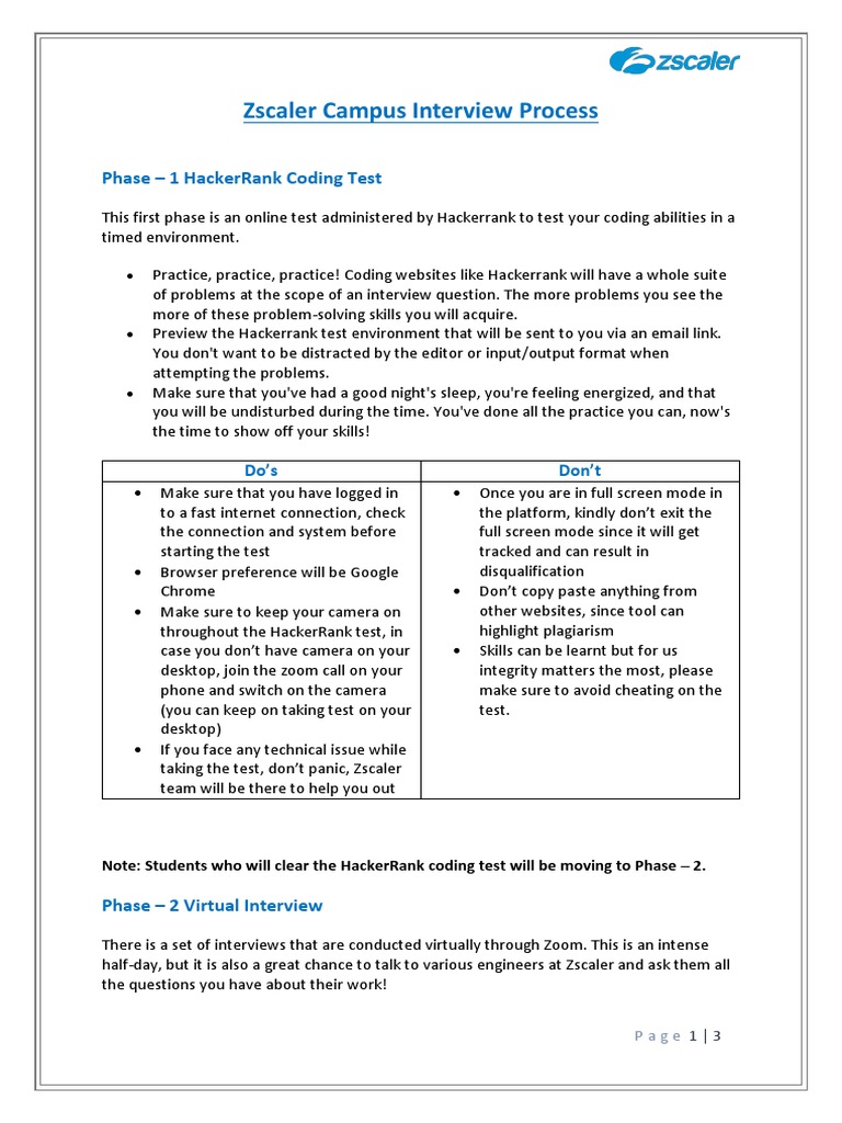 Zscaler - Campus Interview Process | PDF | Thought | Communication