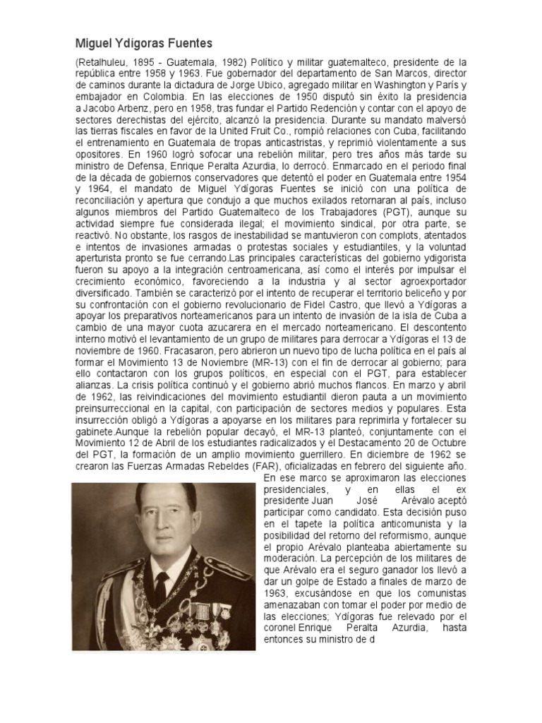 Miguel Ydígoras Fuentes PDF Historia