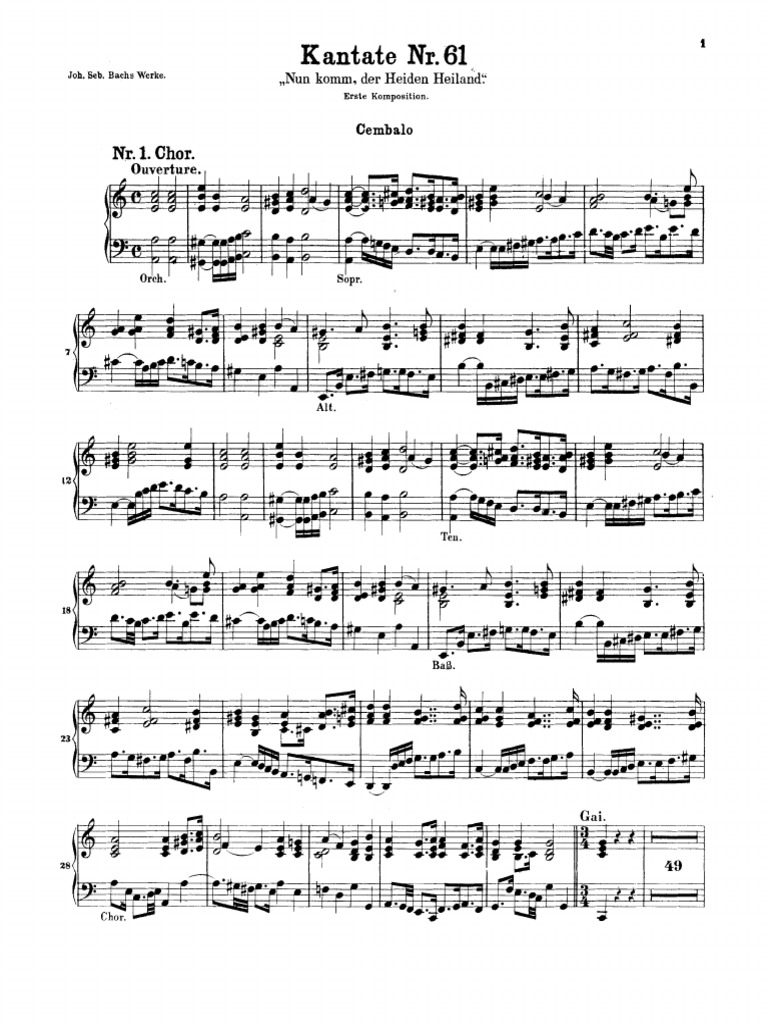 Nun Komm, Der Heiden Heiland, BWV 61 (Cemb.) PDF