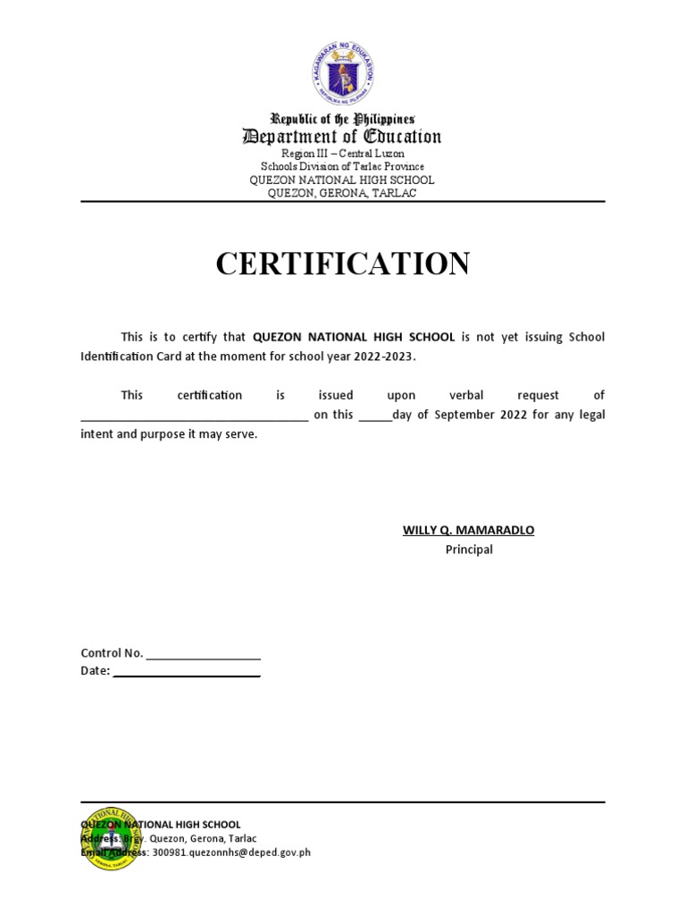 Certificate of Non Issuance of ID | PDF