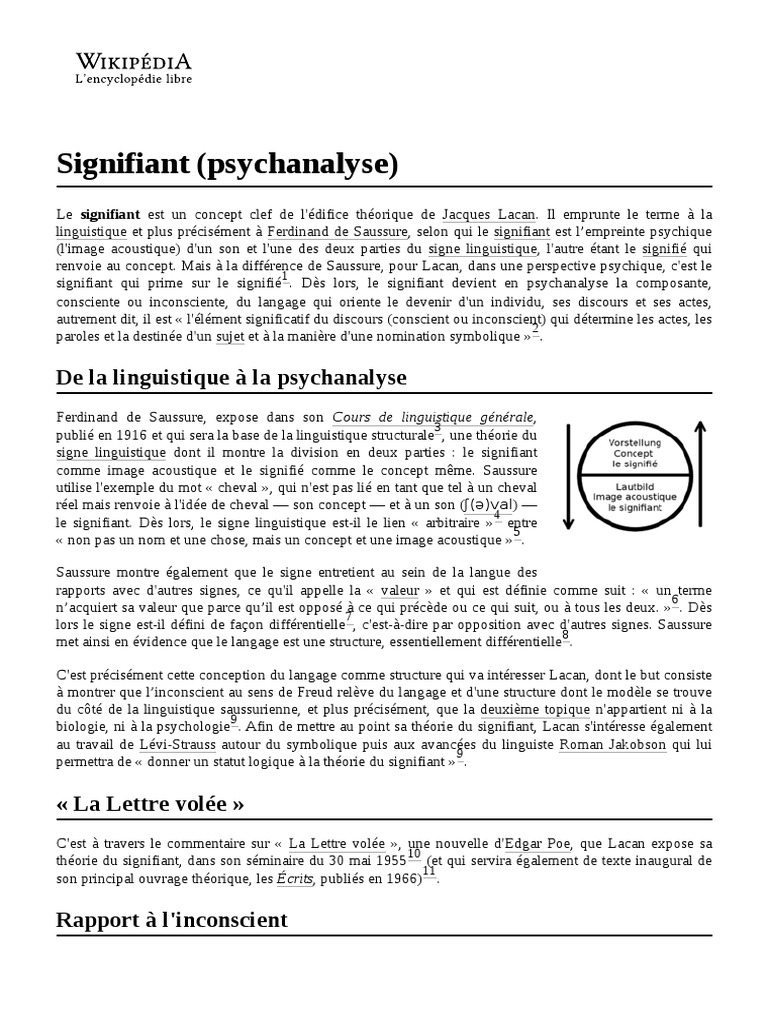 Le Signifiant en Psychanalyse selon Lacan | PDF | Inconscient | Jacques ...