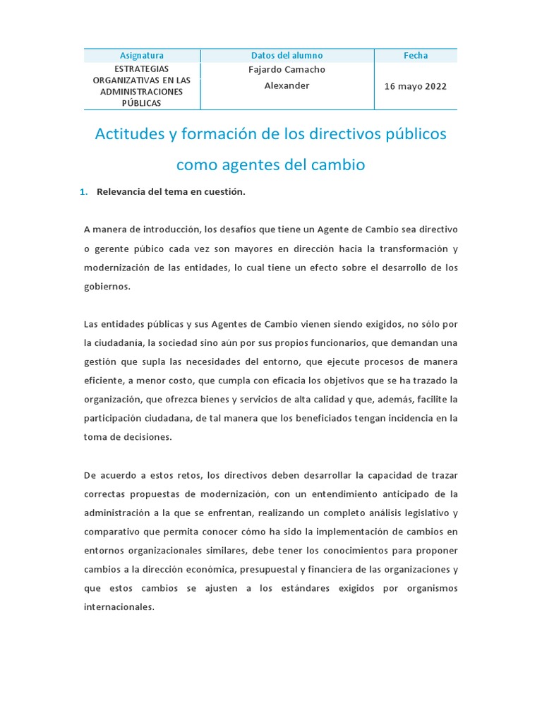 Actitudes y Formación de Directivos Como Agentes de Cambio | PDF ...