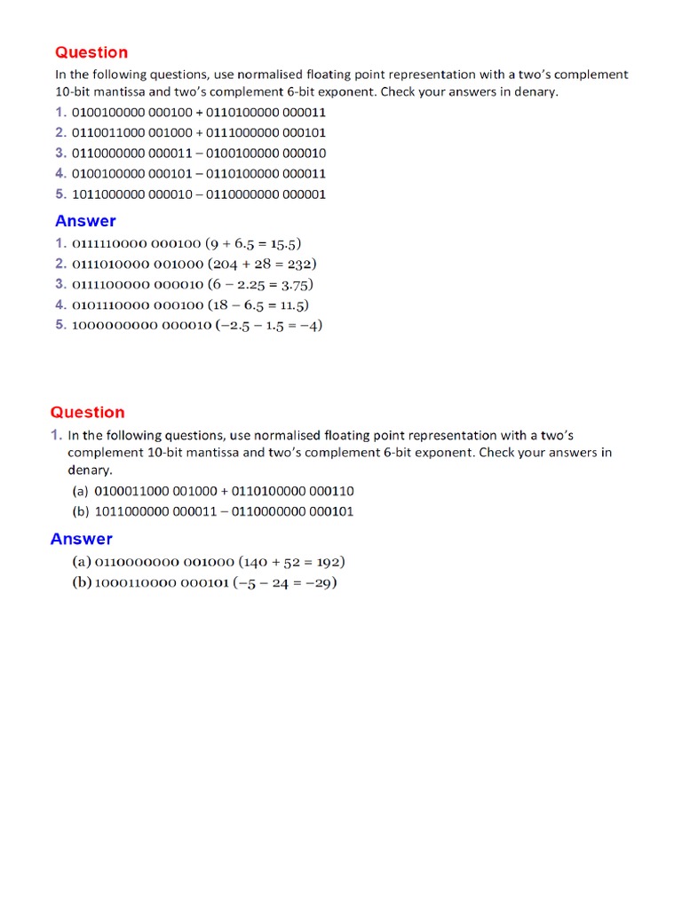 FBP Binary Addition and Subtraction Questions With Answers | PDF