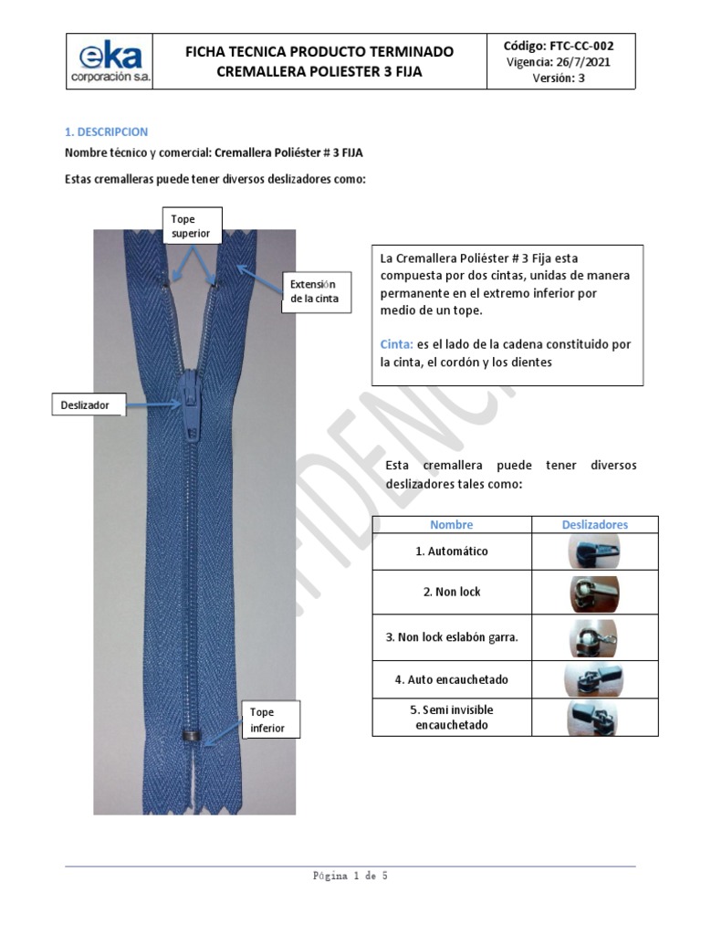 FTC-CC-002 Cremallera Poliester # 3 Fija | PDF | Materiales | Sector ...