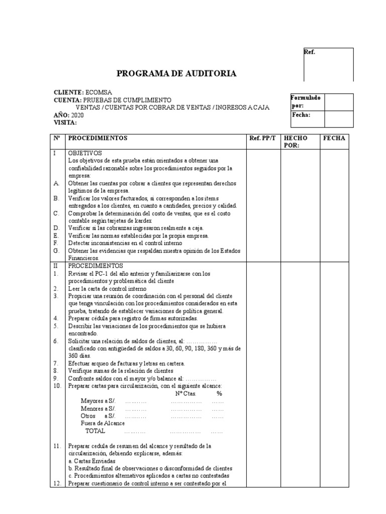 Auditoría de Ventas y Cuentas 2020 | PDF | Auditoría | Contabilidad