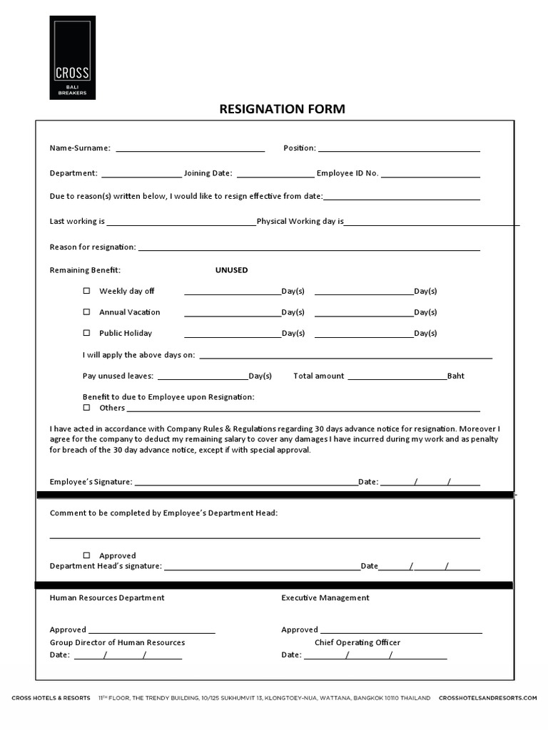 Resignation Form PDF