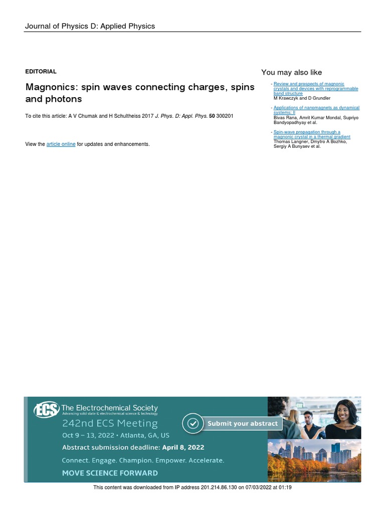 Magnonics: Spin Waves and Information | PDF | Spin (Physics) | Magnetism