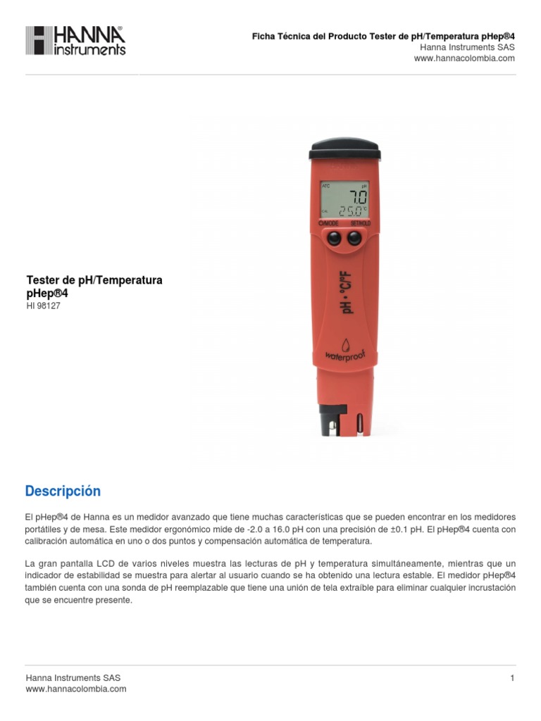 Hi 98127 - Tester de PH Temperatura Phepr4 | PDF