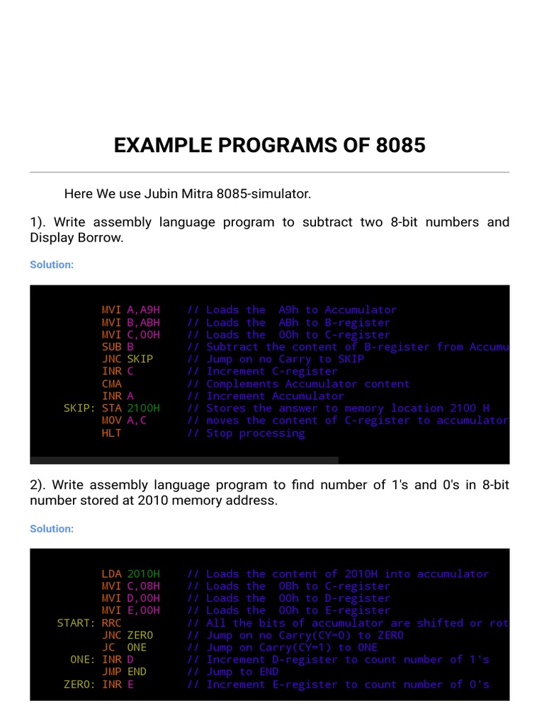 8085 programming examples collegeek pdf assembly language