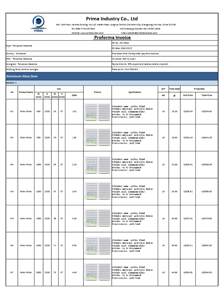 Quotation of roller blinds PRV5282 Takudzwa Maodzwa PDF