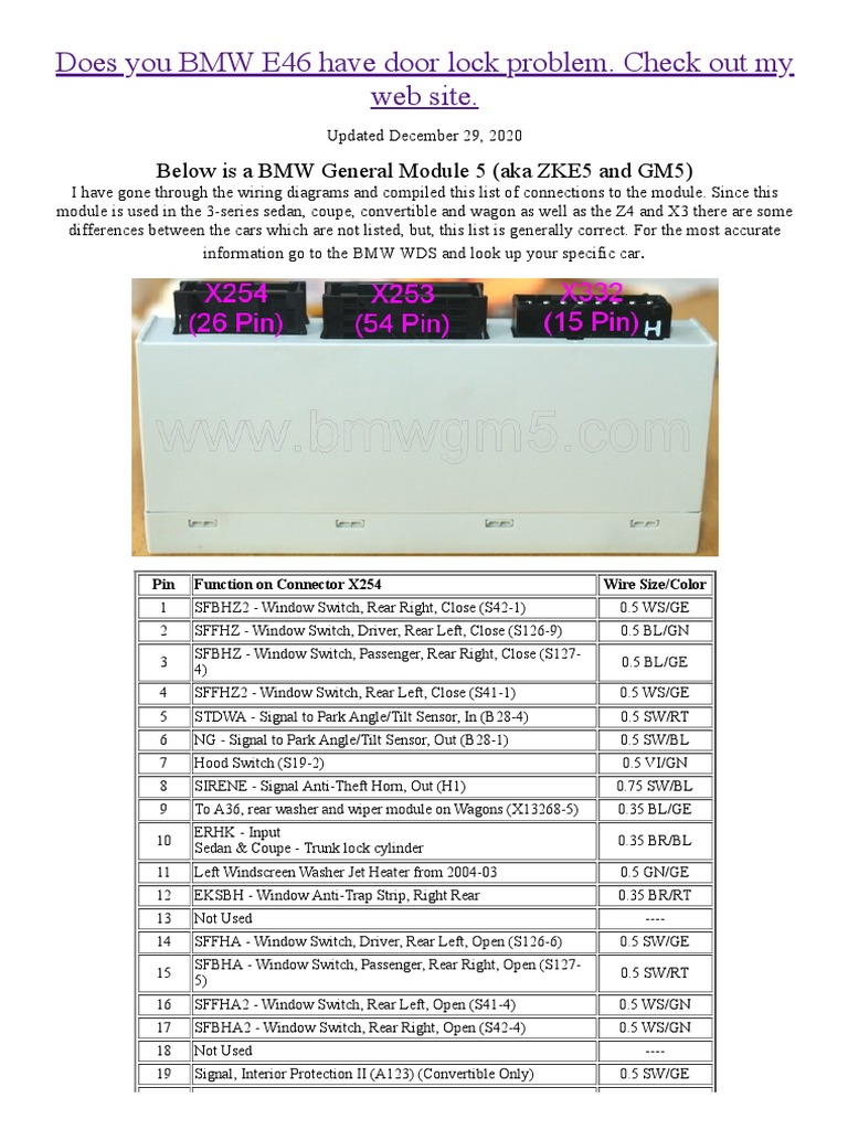 BMW GM5 Wiring Connections PDF Trunk (Car) Sedan (Automobile)