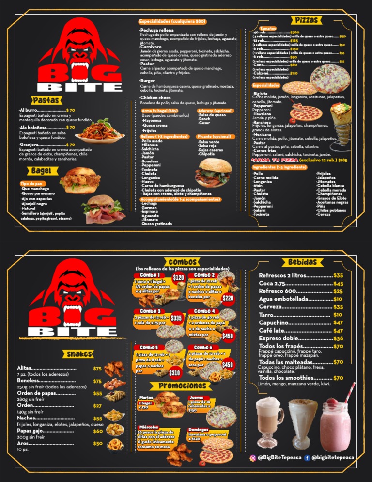 10 Tabloides Menus Big Bite Impresos Frente y Vuelta Enmicados