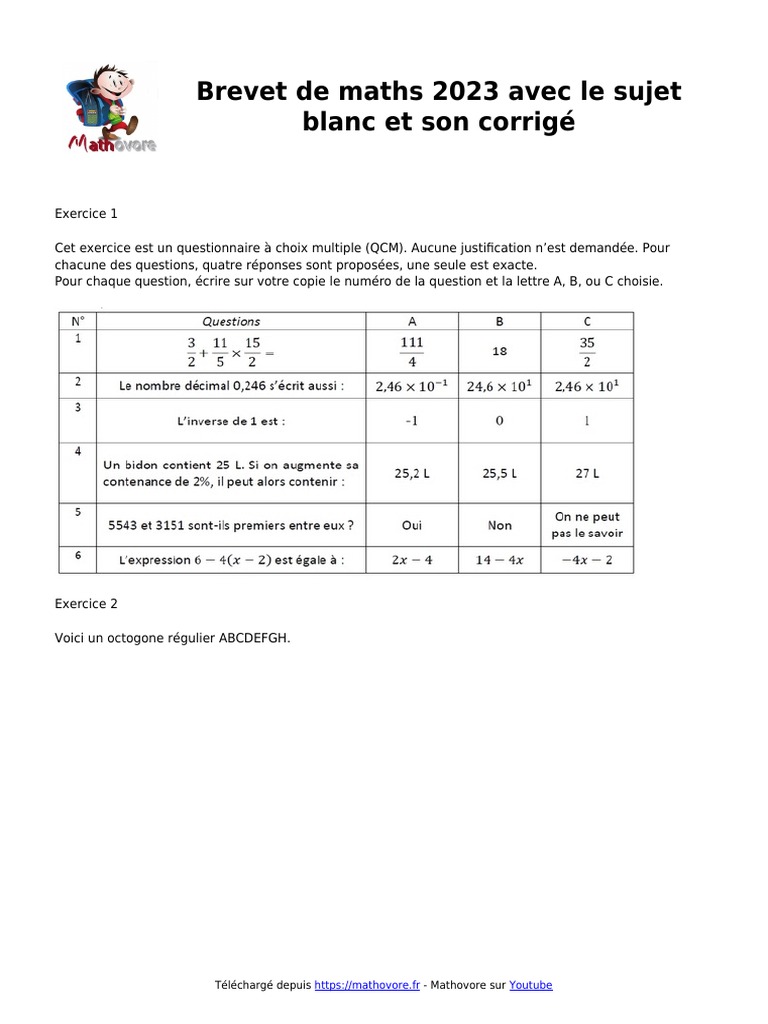 Sujet et corrigé brevet maths 2023 | PDF | Mathématiques | Géométrie