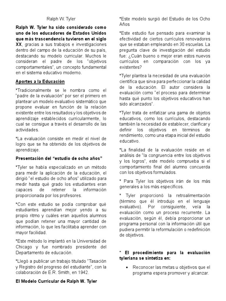 Modelo Curricular de Ralph Tyler | PDF | Evaluación | Plan de estudios