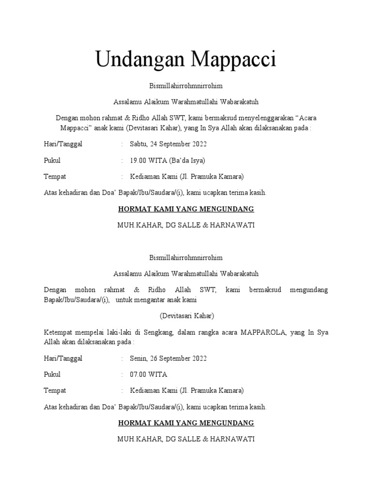 Undangan Mappacci | PDF