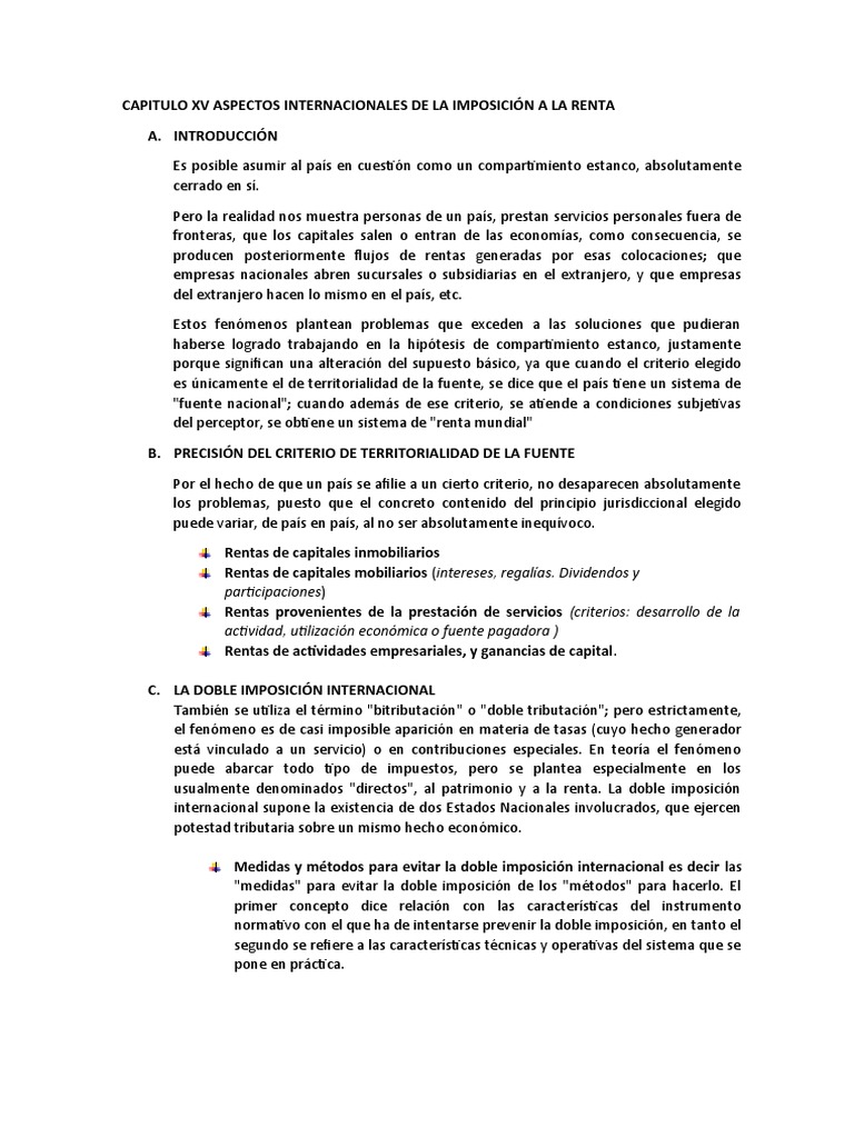 Aspectos Internacionales de la Renta | PDF | Doble imposición | Impuestos