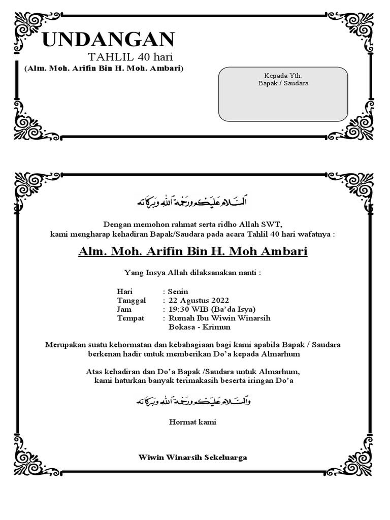 Undangan Tahlil 100 Hari 1 | PDF