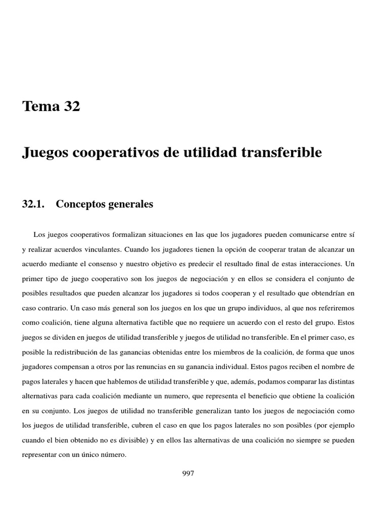 Juegos Cooperativos: Utilidad Transferible | PDF | Espacio vectorial ...