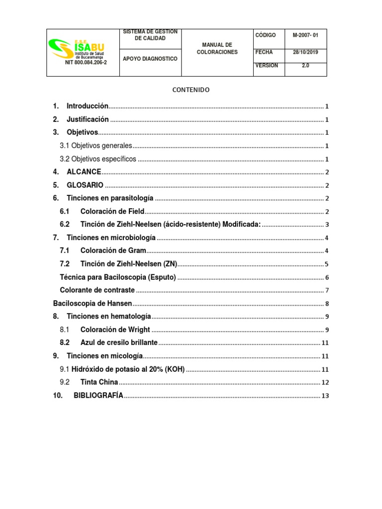 Manual de Coloraciones en Laboratorio | PDF | Tinción | Técnicas de ...