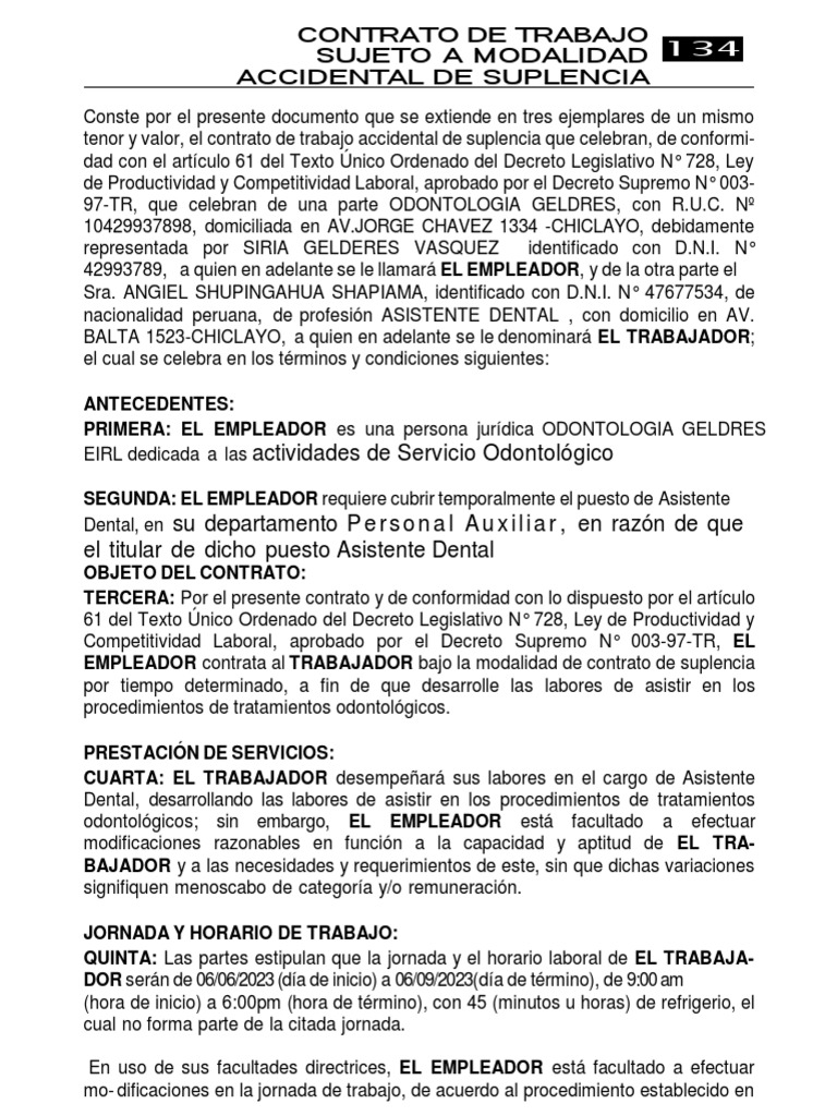Modelo de Contrato de Suplencia Laboral | PDF | Derecho laboral | Salario