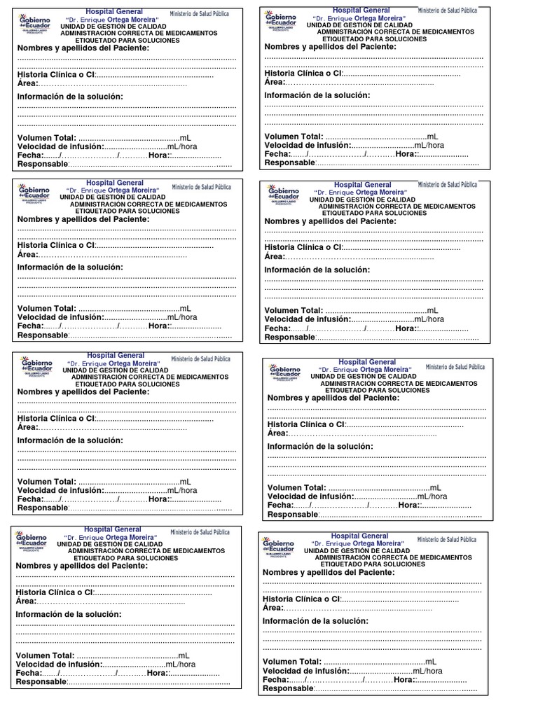ETIQUETAS PARA SOLUCIONES PDF Historial médico Medicamentos con