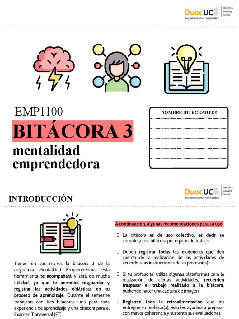 Bitácora 3: Mentalidad Emprendedora | PDF | Creatividad | Aprendizaje