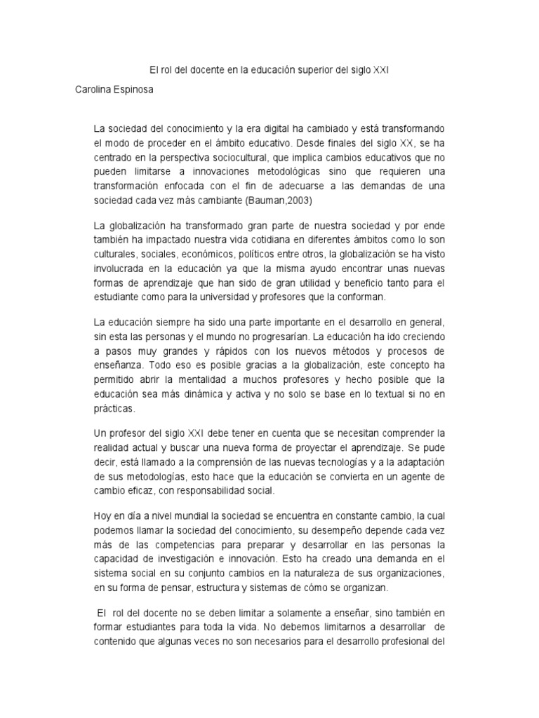 El Rol Del Docente en La Educación Superior Del Siglo XXI | PDF