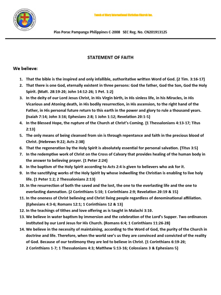 Statement of faith pdf