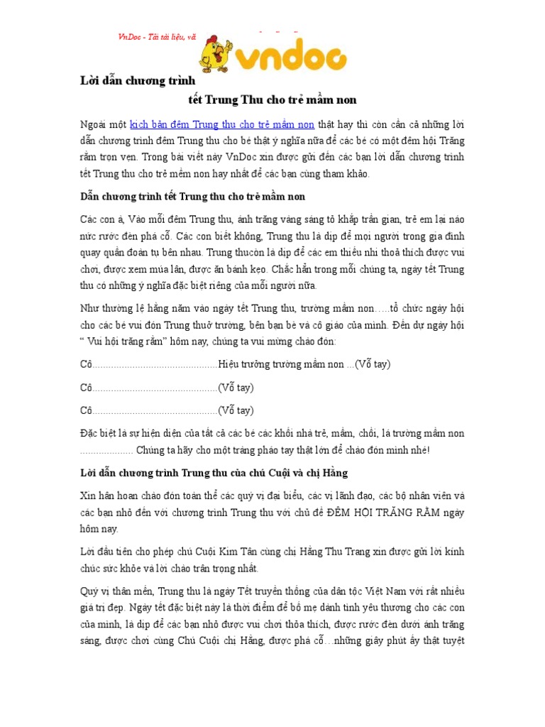 Lời Dẫn Chương Trình Trung Thu Trường Mầm Non: Hướng Dẫn Tổ Chức và Ý Nghĩa