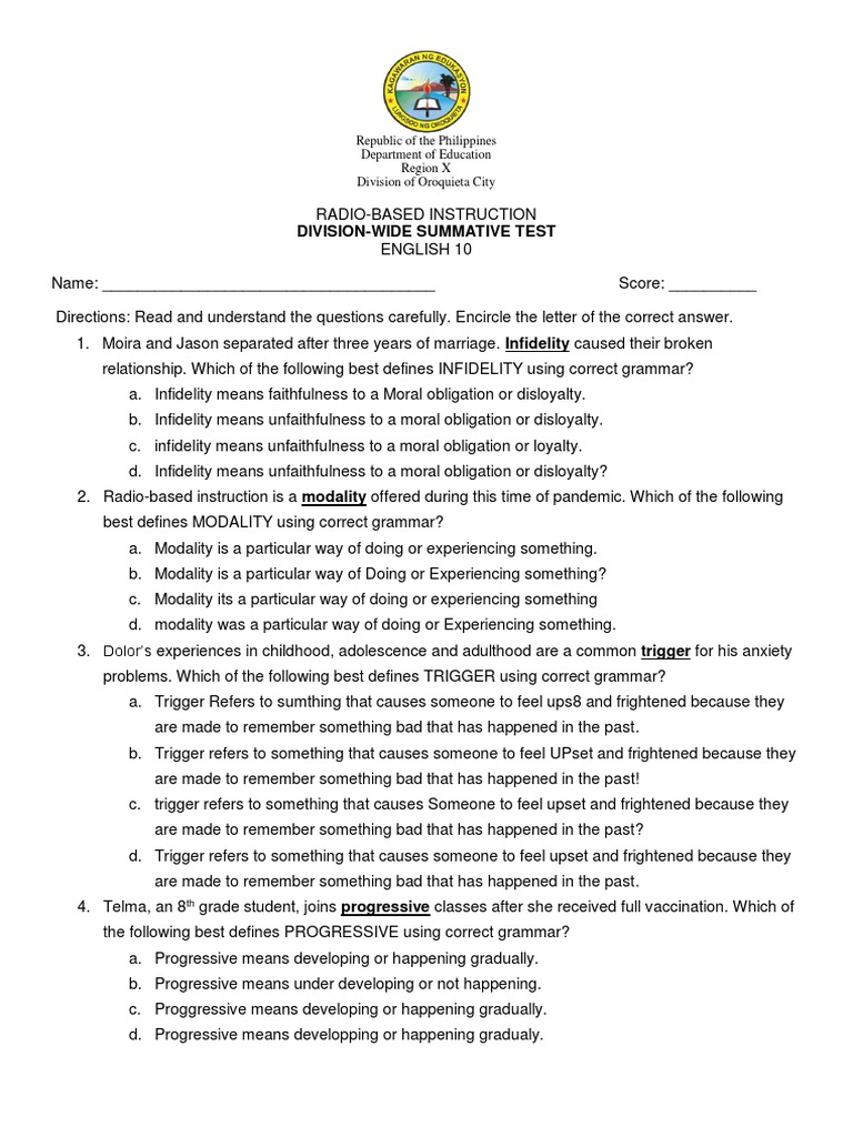 Division wide summative test in english 10 quarter 4 pdf