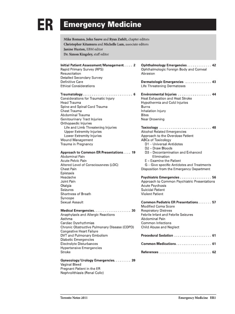 8 - Toronto Notes 2011 - Emergency Medicine | PDF | Science & Mathematics