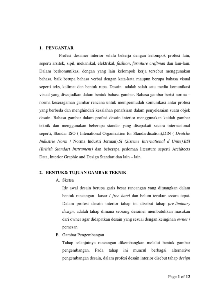 Sketsa dan Gambar Teknik Desain Interior | PDF | Metode & Bahan Ajar | Seni