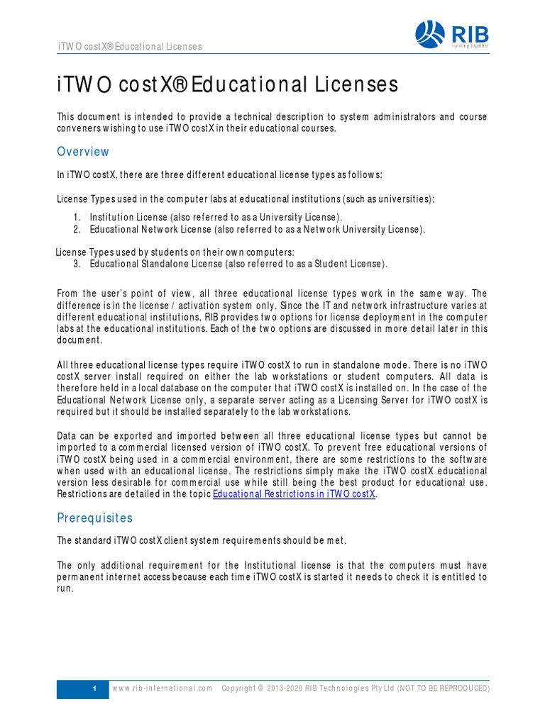 iTWO Costx Educational Licences | PDF