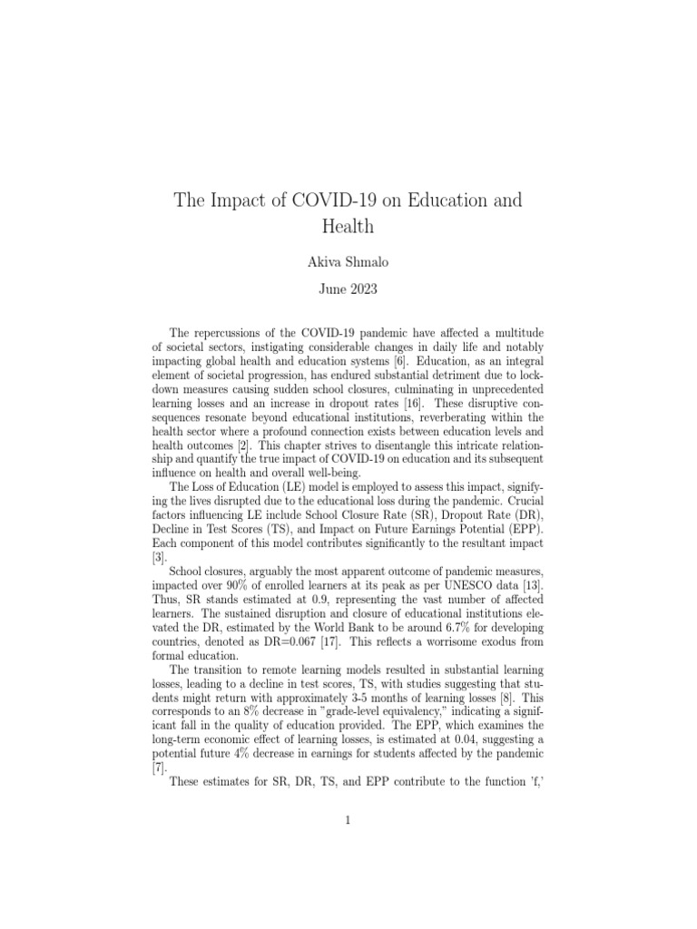 The Impact of COVID 19 On Education and Health | PDF