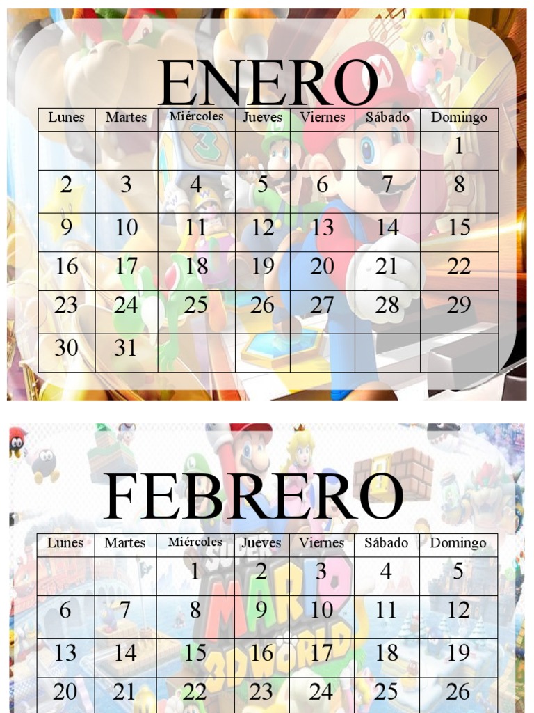 Calendario Mario Bros PDF