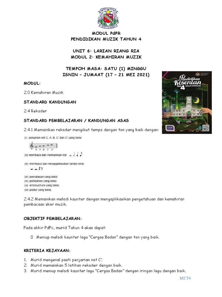 Kemahiran Rekoder Tahun 4: Cergas Badan | PDF