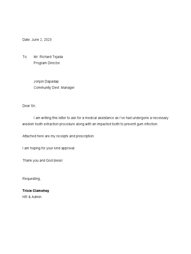Medical Assistance Request for Tooth Extraction | PDF | Career & Growth ...