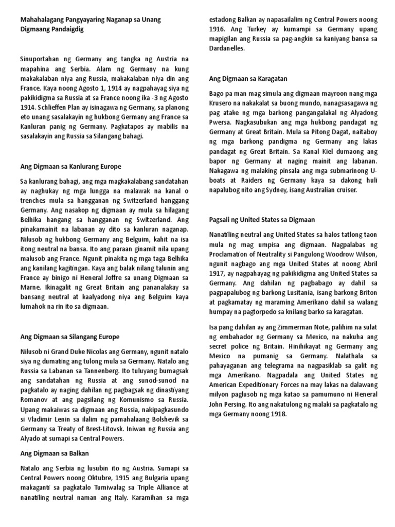 8-Module 2-Mahahalagang Pangyayaring Naganap Sa Unang Digmaang ...
