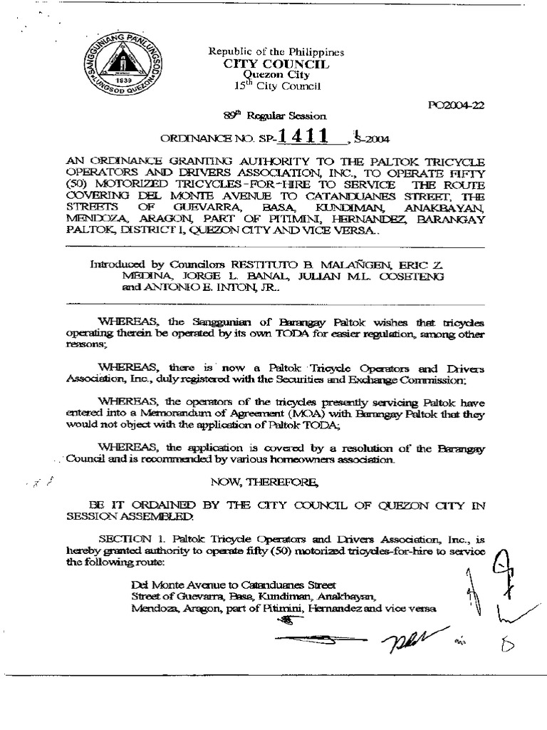 Tricycle Operators PDF