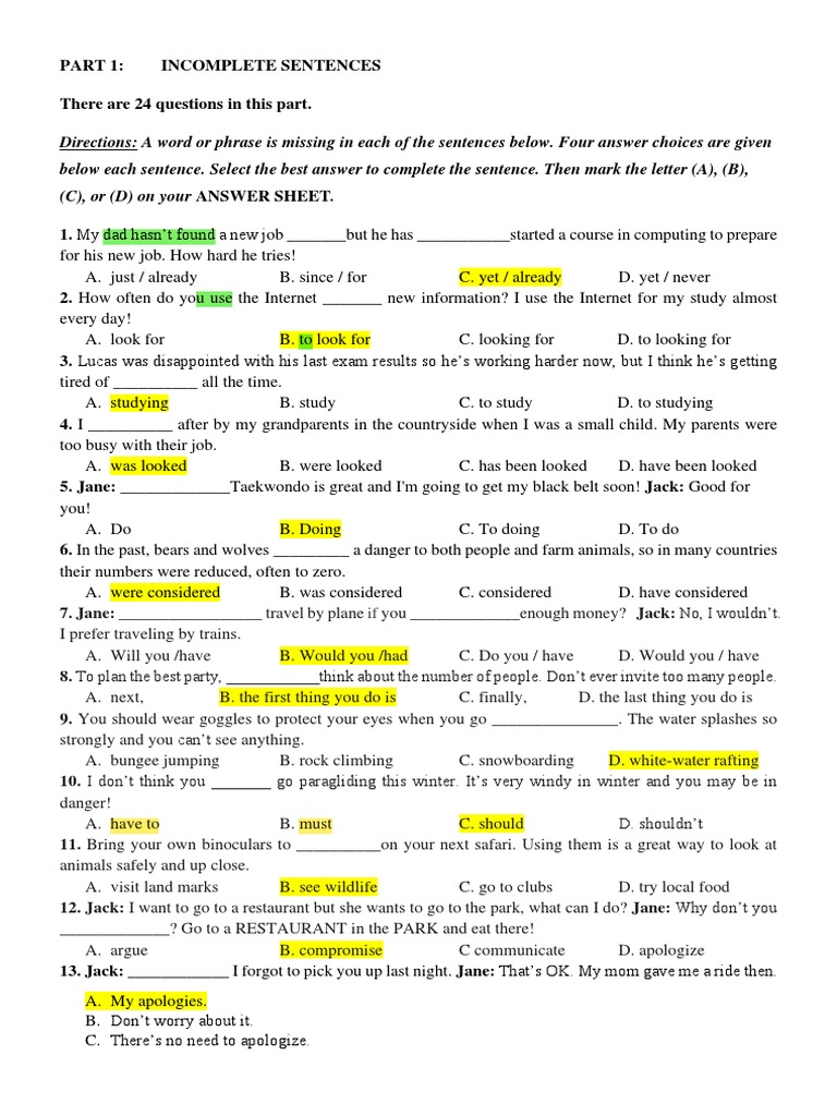 Sentence Completion Practice Test | PDF | Language Arts & Discipline