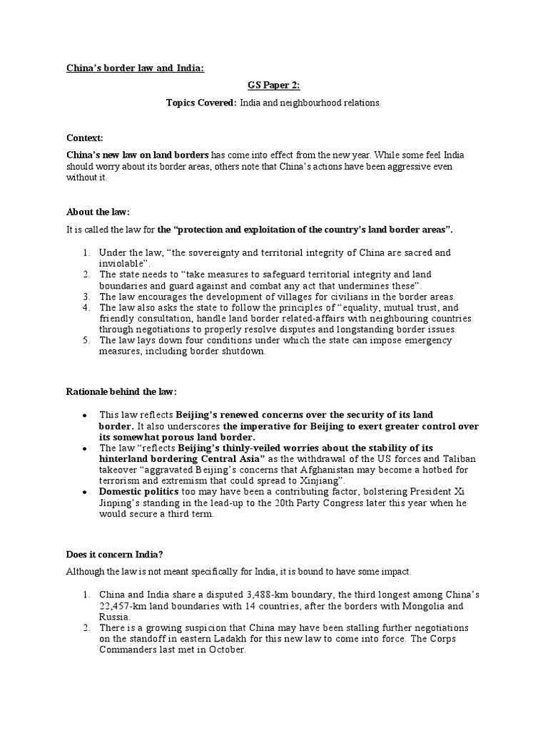 China's Border Law and India PDF Asia Foreign Relations
