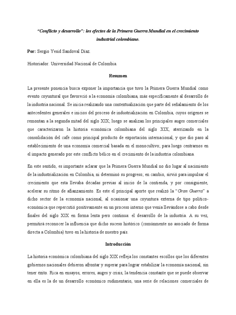 Impacto de la Primera Guerra en la industria colombiana | PDF ...