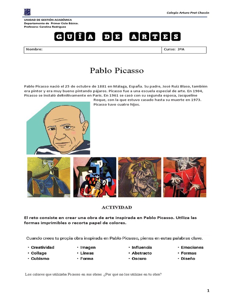 Guia Artes 3a Reto Artistico Picasso