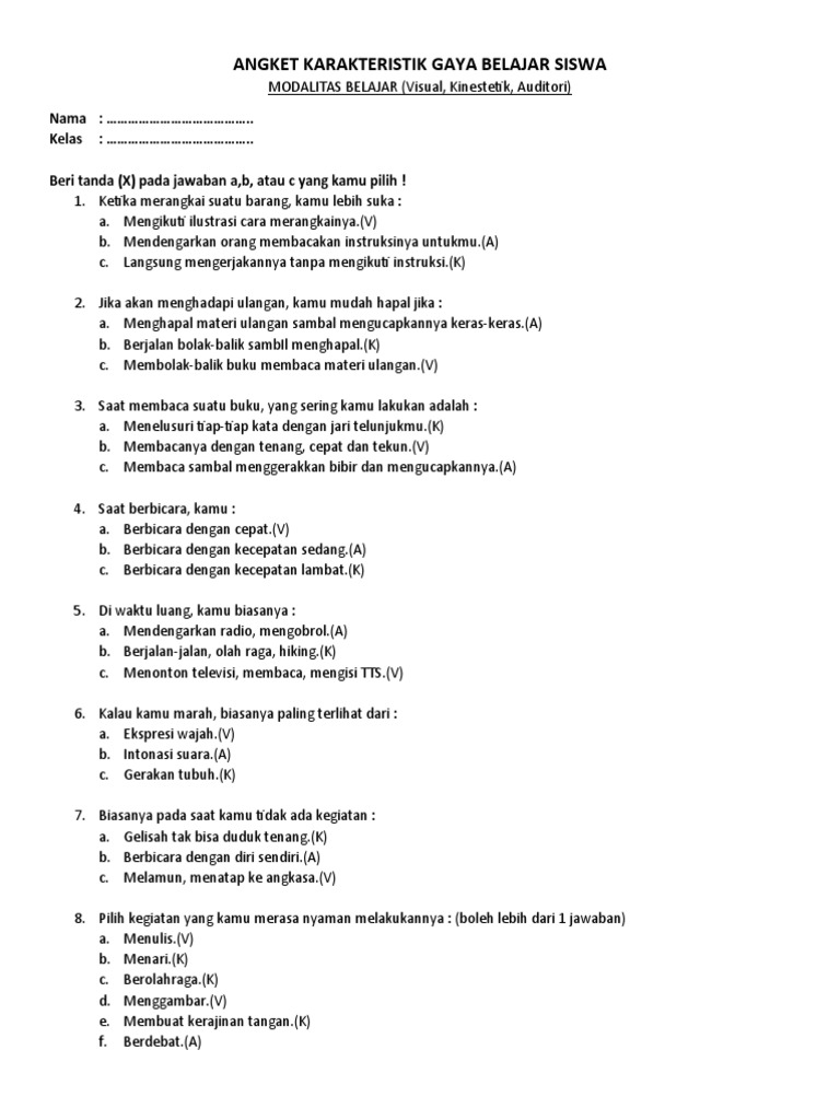 Angket gaya belajar siswa pdf